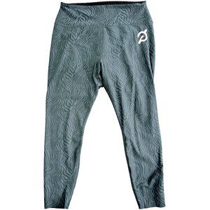 PELOTON Zebra Print Leggings High Rise Full Length Logo Spell Out Gray Black